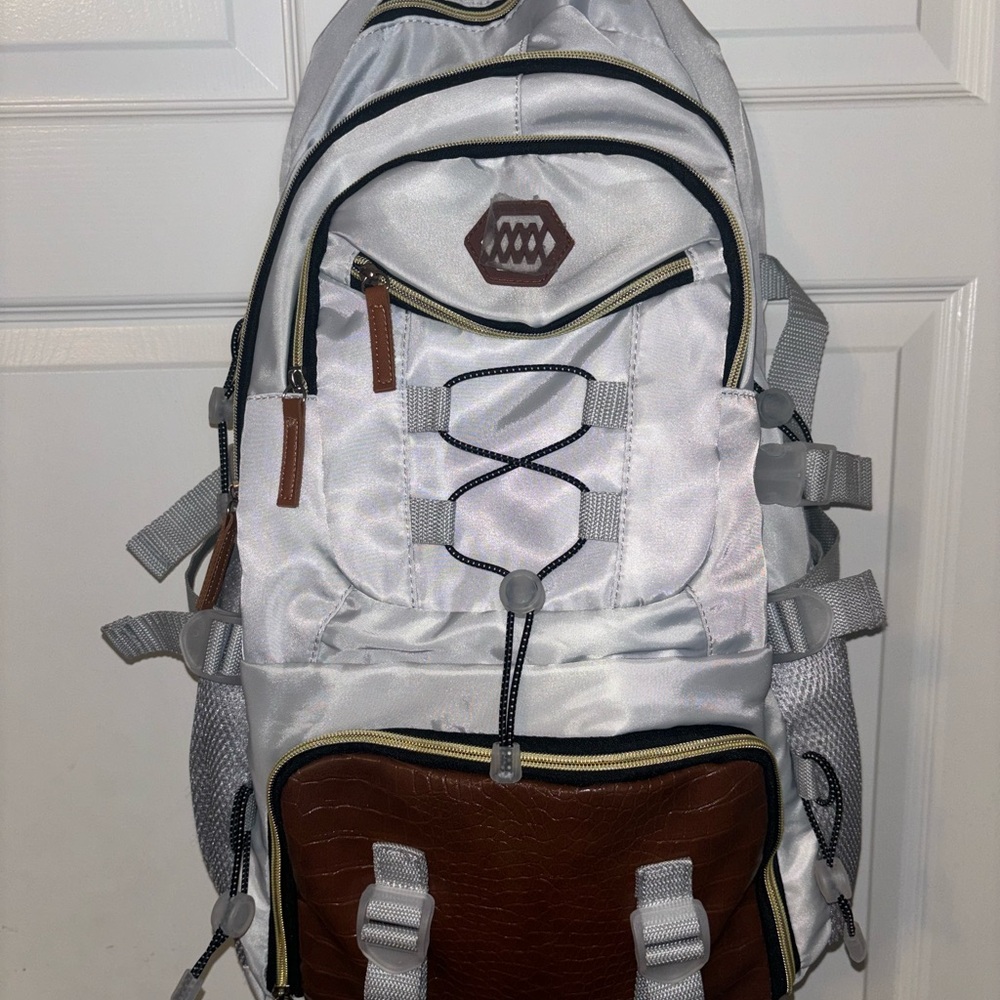 Stylish White and Brown Backpack